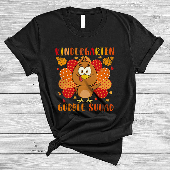 MacnyStore - Kindergarten Gobble Squad, Lovely Cute Thanksgiving Adorable Turkey, Student Teacher Group T-Shirt