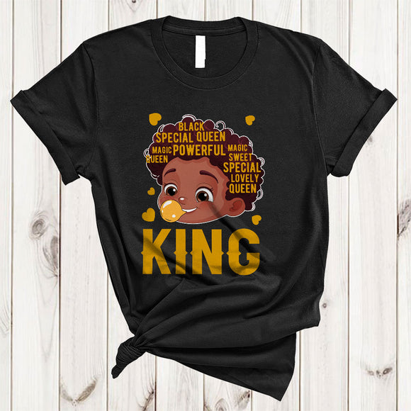 MacnyStore - King, Adorable Black History Month African American Boy Bubble, Pride Afro Family Group T-Shirt