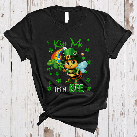 MacnyStore - Kiss Me I'm A Bee, Adorable St. Patrick's Day Leprechaun Animal Lover, Shamrock Rainbow T-Shirt