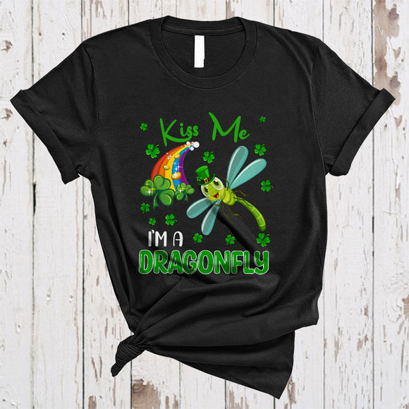 MacnyStore - Kiss Me I'm A Dragonfly, Adorable St. Patrick's Day Leprechaun Animal Lover, Shamrock Rainbow T-Shirt