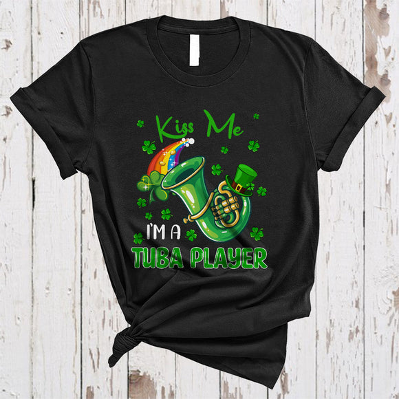 MacnyStore - Kiss Me I'm A Tuba Player, Joyful St. Patrick's Day Leprechaun Musician, Shamrock Rainbow T-Shirt