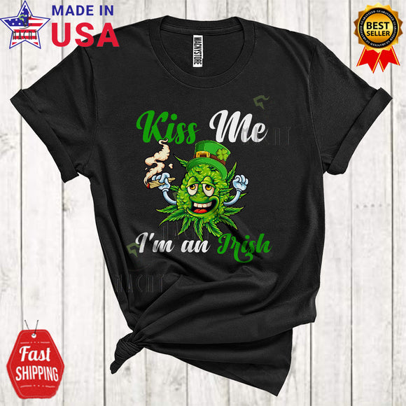 MacnyStore - Kiss Me I'm An Irish Cute Cool St. Patrick's Day Leprechaun Weed Matching Smoking Stoner Lover T-Shirt