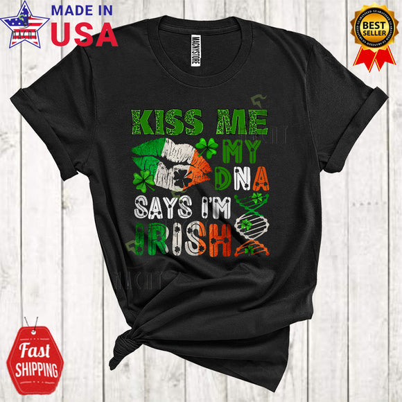 MacnyStore - Kiss Me My DNA Says I'm Irish Cool Funny St. Patrick's Day Irish Flag Lips Leopard Shamrocks Lover T-Shirt