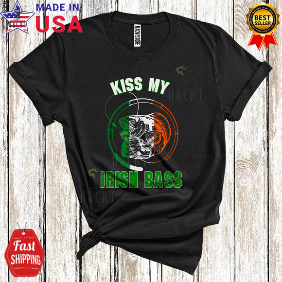 MacnyStore - Kiss My Irish Bass Funny Cool St. Patrick's Day Irish Flag Fish Fishing Lover Matching Fisher Fisherman T-Shirt