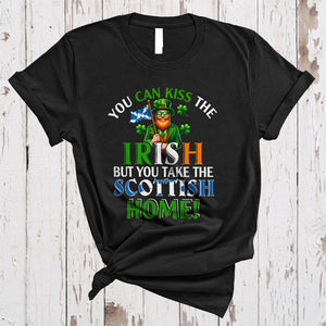 MacnyStore - Kiss The Irish But You Take The Scottish Home, Sarcastic St. Patrick's Day Leprechaun, Scottish Proud T-Shirt