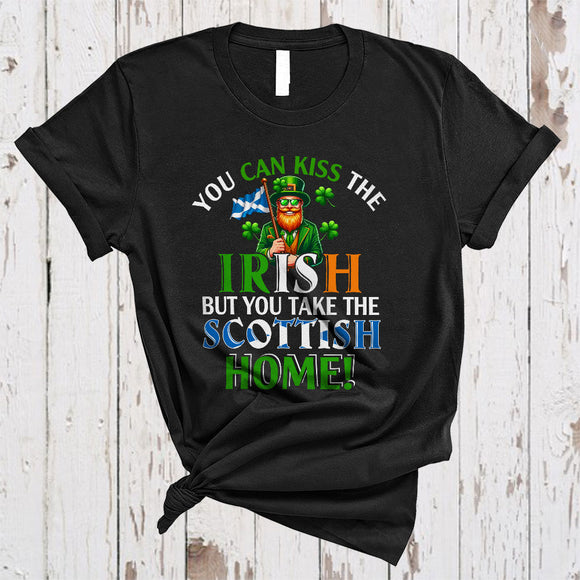 MacnyStore - Kiss The Irish But You Take The Scottish Home, Sarcastic St. Patrick's Day Leprechaun, Scottish Proud T-Shirt
