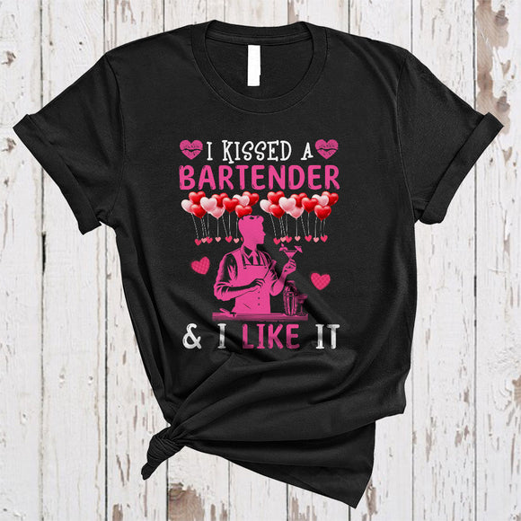 MacnyStore - Kissed A Bartender, Cheerful Valentine's Day Bartender Lover, Hearts Matching Valentine Couple T-Shirt