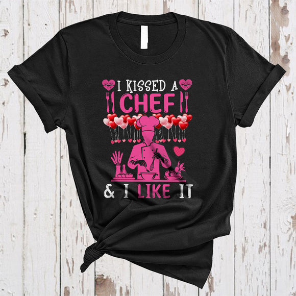 MacnyStore - Kissed A Chef, Cheerful Valentine's Day Chef Lover, Hearts Matching Valentine Couple T-Shirt