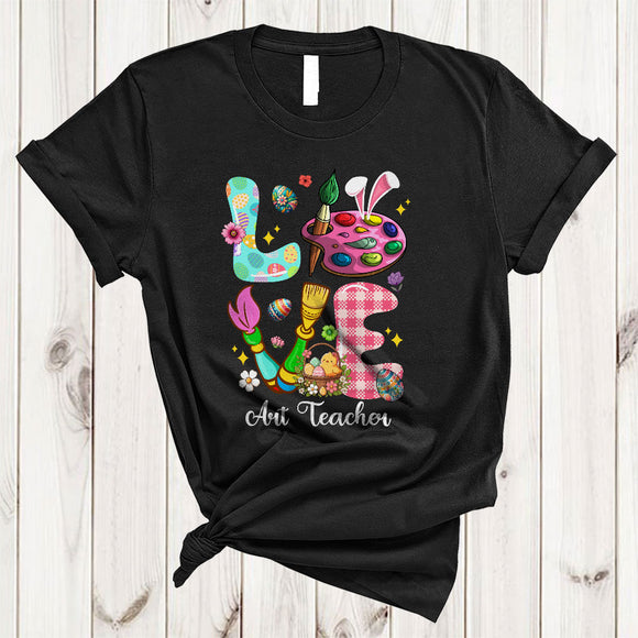 MacnyStore - LOVE Art Teacher, Awesome Easter Day Art Teacher Tools, Plaid Egg Hunt Easter Group T-Shirt