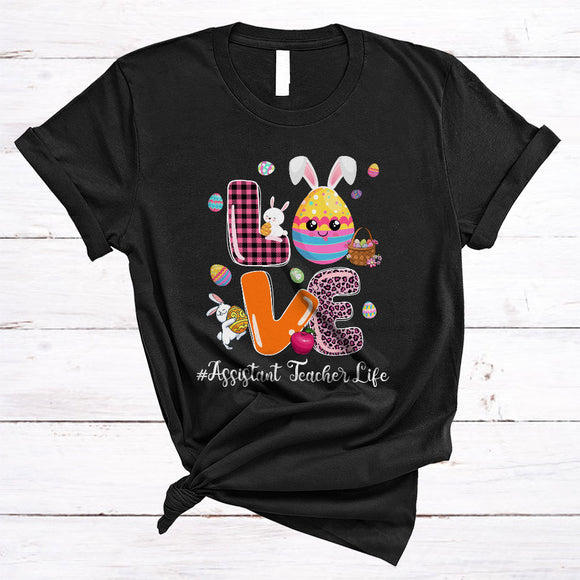 MacnyStore - LOVE Assistant Teacher Life, Cute Easter Day Leopard Plaid Bunny Egg, Matching Egg Hunting Group T-Shirt