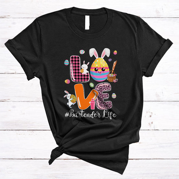 MacnyStore - LOVE Bartender Life, Cute Easter Day Leopard Plaid Bunny Egg, Matching Egg Hunting Group T-Shirt