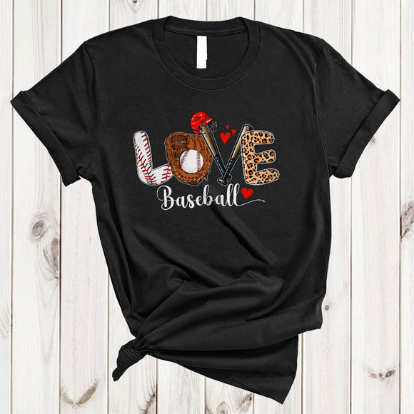 MacnyStore - LOVE Baseball, Joyful Leopard Baseball Tools, Matching Women Girls Sport Player Team Group T-Shirt