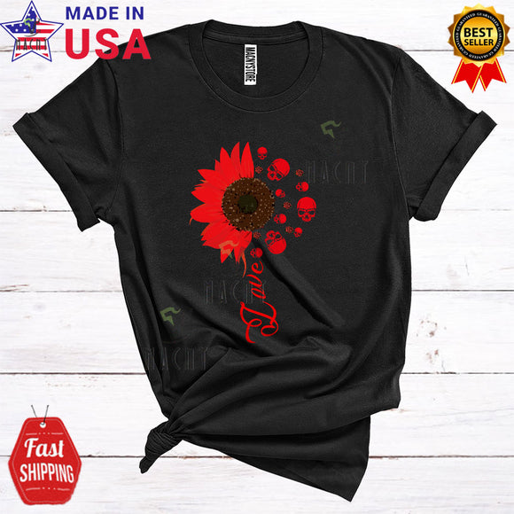 MacnyStore - LOVE Cool Funny Valentine's Day Sunflower Roses Flowers Skulls Lover Matching Couple T-Shirt