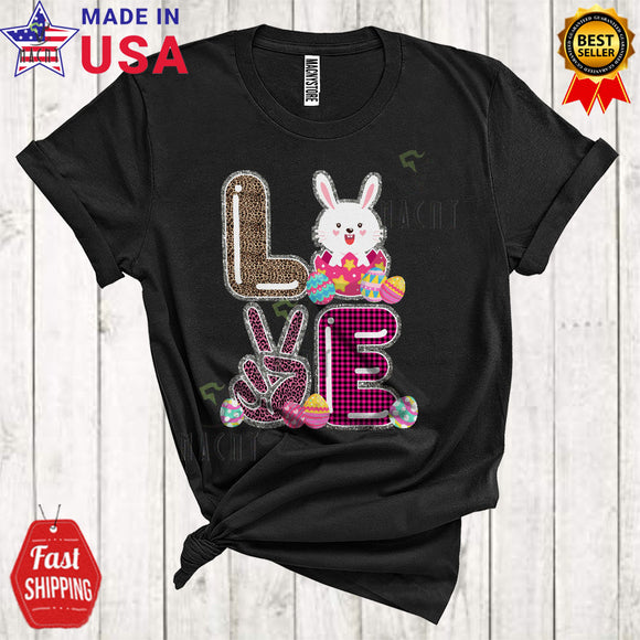 MacnyStore - LOVE Cool Happy Easter Day Leopard Plaid Bunny In Easter Egg Matching Egg Hunt Family T-Shirt