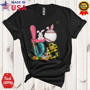 MacnyStore - LOVE Cool Happy Easter Day Plaid Bunny Eggs Baseball Sport Player Team Lover T-Shirt