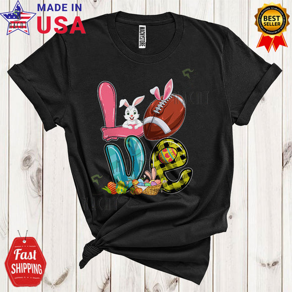 MacnyStore - LOVE Cool Happy Easter Day Plaid Bunny Eggs Football Sport Player Team Lover T-Shirt