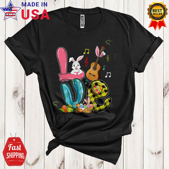 MacnyStore - LOVE Cool Happy Easter Day Plaid Bunny Eggs Guitarist Guitar Player Musical Instruments Lover T-Shirt
