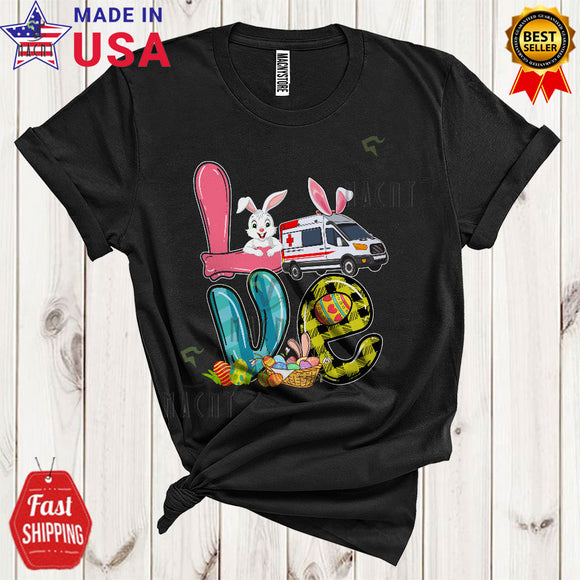 MacnyStore - LOVE Cool Happy Easter Day Plaid Bunny Eggs Hunt Matching Ambulance Driver Lover T-Shirt