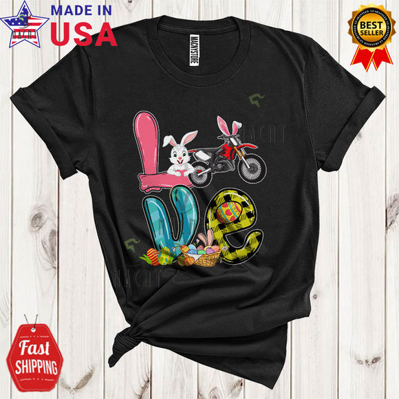 MacnyStore - LOVE Cool Happy Easter Day Plaid Bunny Eggs Hunt Matching Dirt Bike Biker Lover T-Shirt