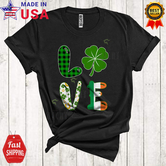 MacnyStore - LOVE Cool Happy St. Patrick's Day Green Plaid Shamrocks Irish Flag Lover Matching Family Group T-Shirt