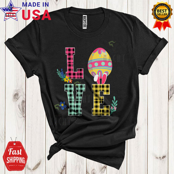 MacnyStore - LOVE Cute Cool Easter Day Flowers Plaid Bunny Egg Hunting Lover Matching Family Group T-Shirt