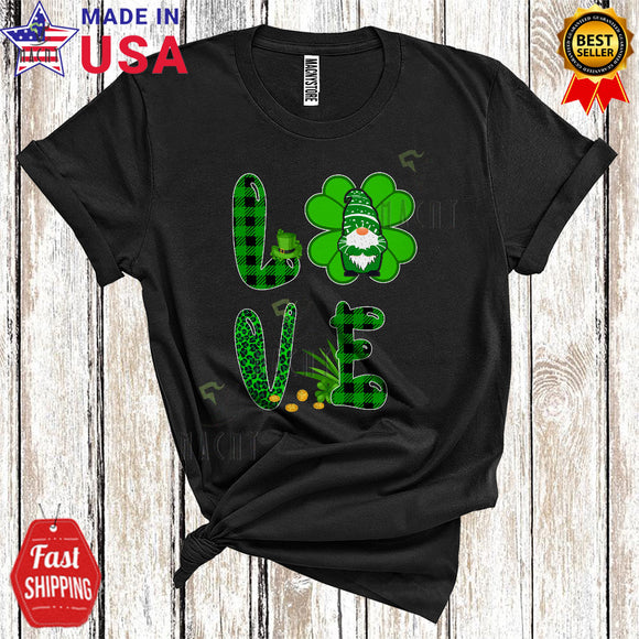 MacnyStore - LOVE Cute Cool St. Patrick's Day Green Leopard Plaid Shamrock Leprechaun Gnome Lover T-Shirt