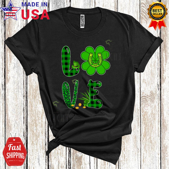 MacnyStore - LOVE Cute Cool St. Patrick's Day Green Leopard Plaid Shamrock Leprechaun Horseshoe Lover T-Shirt