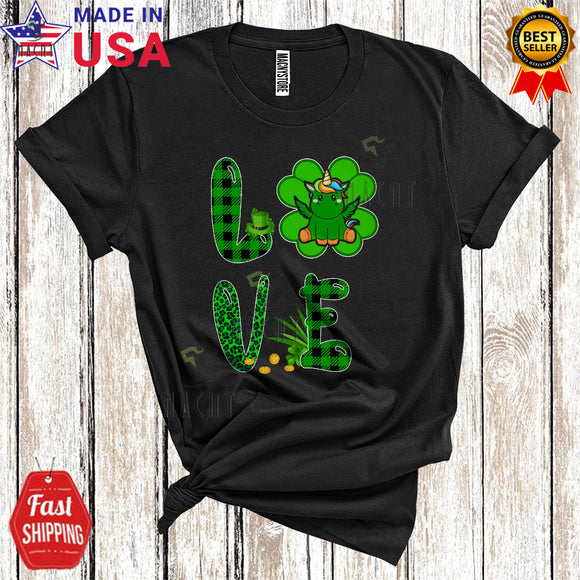 MacnyStore - LOVE Cute Cool St. Patrick's Day Green Leopard Plaid Shamrock Leprechaun Unicorn Lover T-Shirt