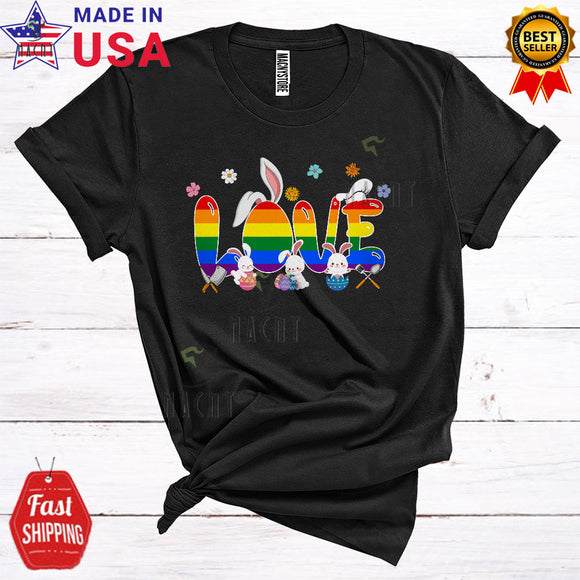 MacnyStore - LOVE Cute Funny Easter Day LGBTQ Pride Rainbow Love Bunny Egg Hunting Matching Chef Group T-Shirt