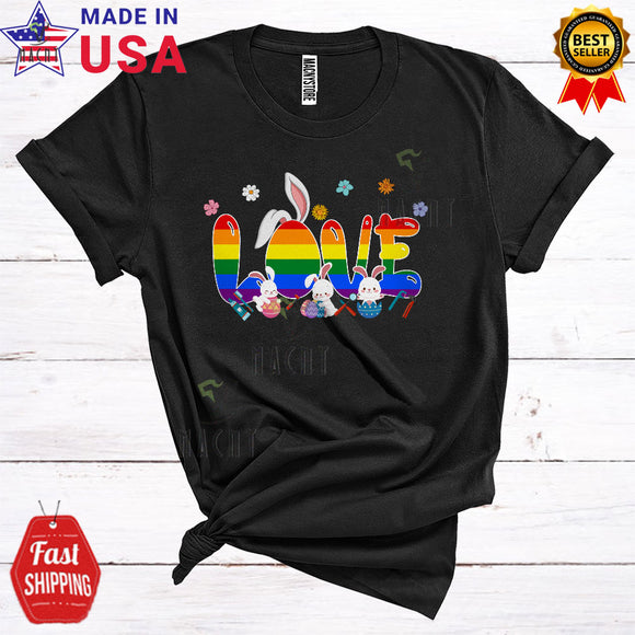 MacnyStore - LOVE Cute Funny Easter Day LGBTQ Pride Rainbow Love Bunny Egg Hunting Matching Dentist Group T-Shirt