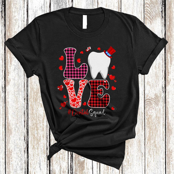 MacnyStore - LOVE Dental Squad, Wonderful Valentine's Day Plaid Hearts, Dental Dentist Crew Couple Lover T-Shirt