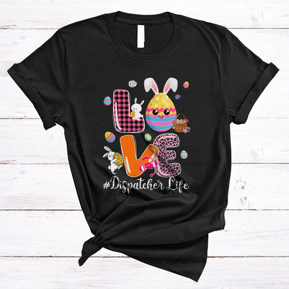 MacnyStore - LOVE Dispatcher Life, Cute Easter Day Leopard Plaid Bunny Egg, Matching Egg Hunting Group T-Shirt