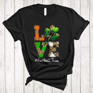 MacnyStore - LOVE Football Team, Joyful St. Patrick's Day Leopard Shamrocks, Football Sport Player Team T-Shirt