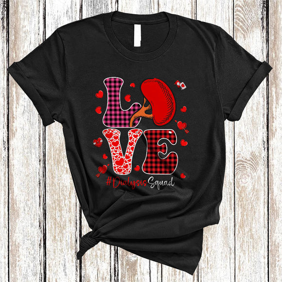 MacnyStore - LOVE Kidney Dialysis Squad, Wonderful Valentine's Day Plaid Hearts, Nurse Nursing Crew Couple Lover T-Shirt