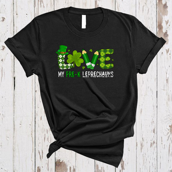 MacnyStore - LOVE My Pre-K Leprechauns, Awesome St. Patrick's Day Lucky Shamrock, Matching Teacher Group T-Shirt