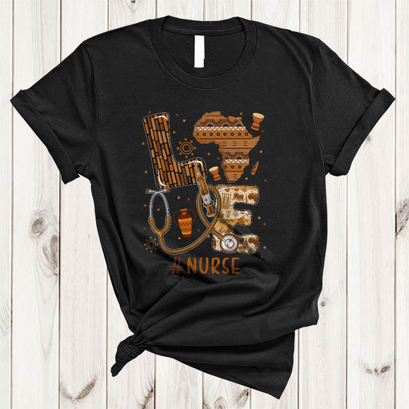 MacnyStore - LOVE Nurse, Proud Black History Month Strong Hands African Map, Nurse Melanin Afro Group T-Shirt