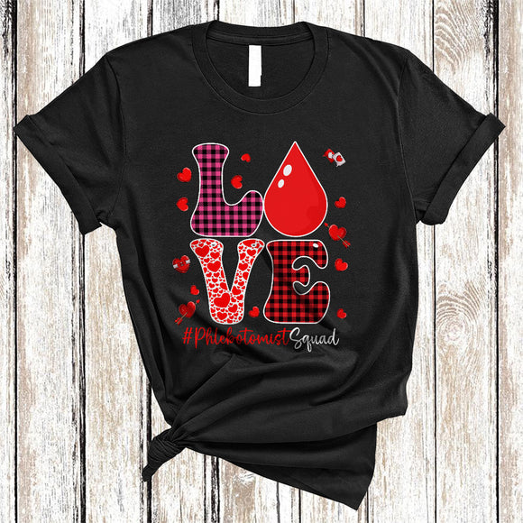 MacnyStore - LOVE Phlebotomist Squad, Wonderful Valentine's Day Plaid Hearts, Nurse Nursing Crew Couple Lover T-Shirt