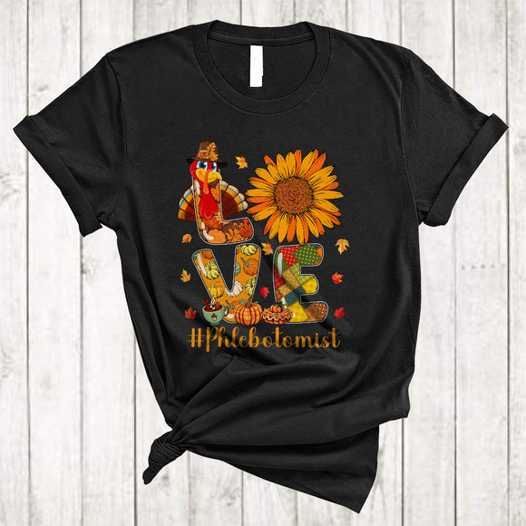 MacnyStore - LOVE Phlebotomist, Lovely Thanksgiving Fall Sunflower Turkey, Matching Phlebotomist Group T-Shirt