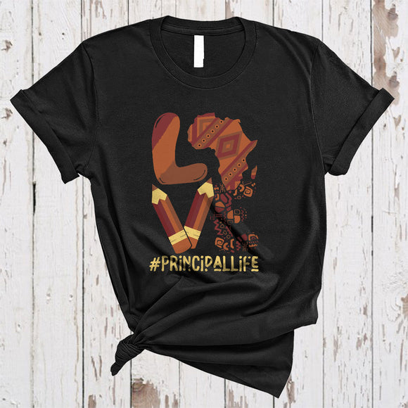 MacnyStore - LOVE Principal, Amazing Black History Month Melanin, African American Map Afro Proud T-Shirt
