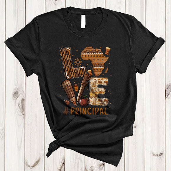 MacnyStore - LOVE Principal, Proud Black History Month Strong Hands African Map, Principal Melanin Afro Group T-Shirt