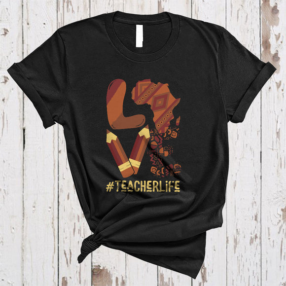 MacnyStore - LOVE Teacher, Amazing Black History Month Melanin, African American Map Afro Proud T-Shirt