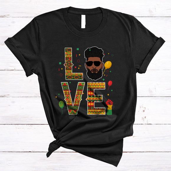 MacnyStore - LOVE, Adorable Black History Month Afro Man, African American Strong Hand Afro Pride T-Shirt