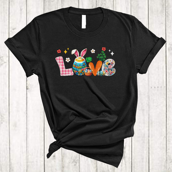 MacnyStore - LOVE, Adorable Easter Day Bunny Easter Eggs Carrot, Floral Egg Hunting Family Group T-Shirt