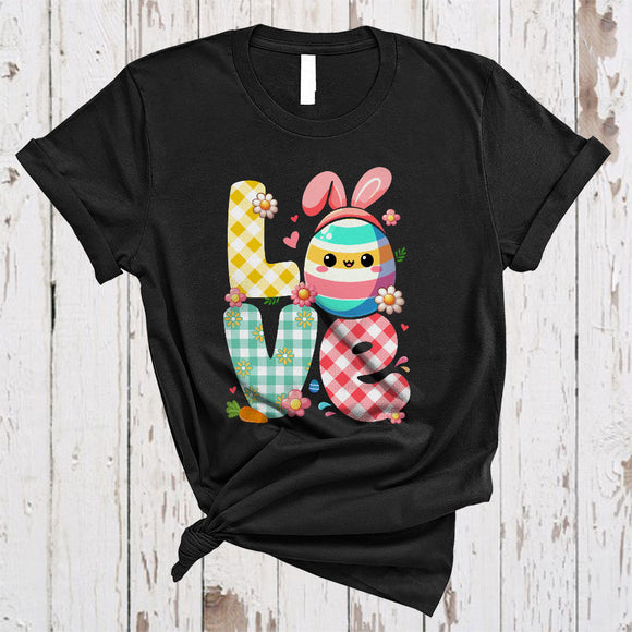 MacnyStore - LOVE, Adorable Easter Day Plaid Bunny Egg Flowers, Matching Easter Family Group T-Shirt