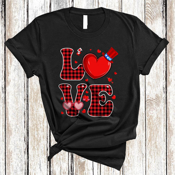 MacnyStore - LOVE, Amazing Cute Valentine's Day Red Plaid Hearts Lover, Matching Couple Family Group T-Shirt
