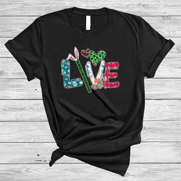 MacnyStore - LOVE, Amazing Easter Day Flute Bunny, Leopard Hearts Flute Player Musical Instruments T-Shirt