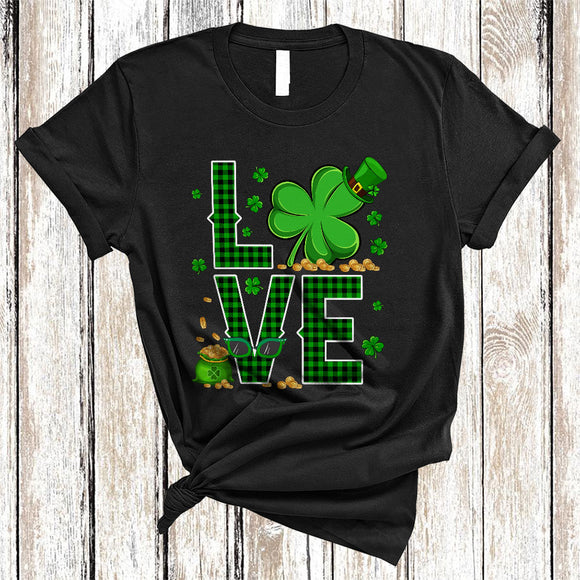 MacnyStore - LOVE, Amazing St. Patrick's Day Green Plaid Leprechaun Shamrock, Matching Family Group T-Shirt