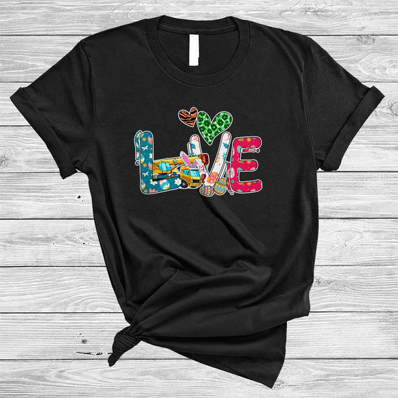MacnyStore - LOVE, Awesome Easter Crane Truck Bunny Hunting Eggs, Leopard Hearts Crane Truck Driver Group T-Shirt