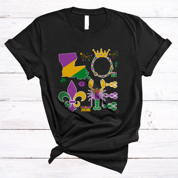 MacnyStore - LOVE, Awesome Mardi Gras Beads Crawfish Lover, Matching Mardi Gras Parade Team T-Shirt