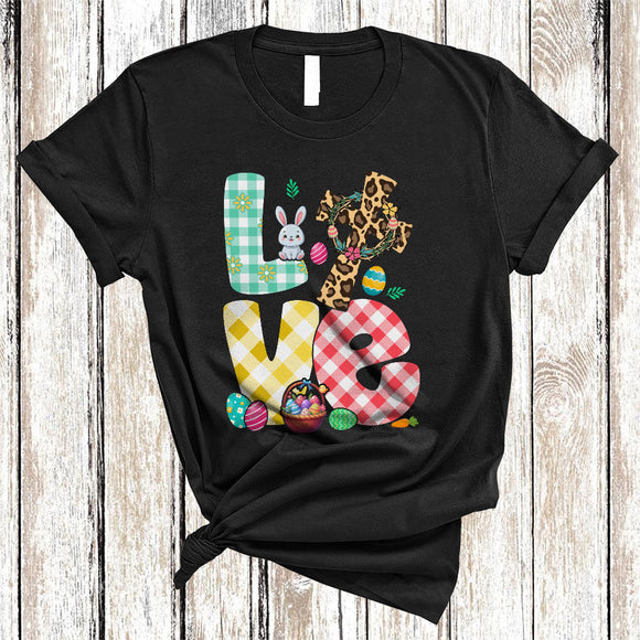 MacnyStore - LOVE, Awesome Plaid Easter Bunny Leopard Cross Jesus, Matching Family Group Egg Hunting T-Shirt